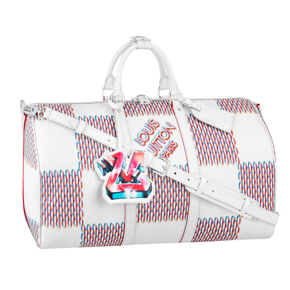 Louis Vuitton Keepall Bandouliere 50 Damier Spray White Logo Weekend Travel Bag - Picture 1 of 12